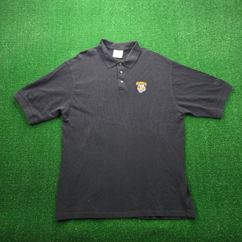 Cincinnati Bengals Polo Shirt Mens XL Black Vintage 90's‎ NFL Football Sports